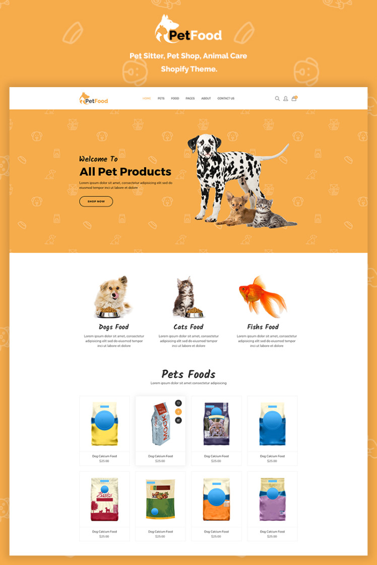 PetFood Pet Sitter Shop Animal Care Shopify Theme #70201