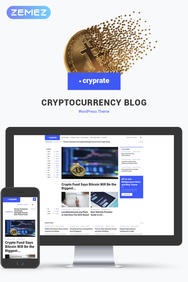 Cryprate - Cryptocurrency Blog WordPress Elementor Theme #70558