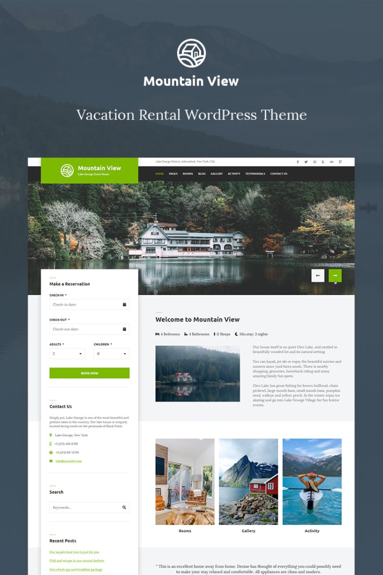 Mountain View Vacation Rental WordPress Theme