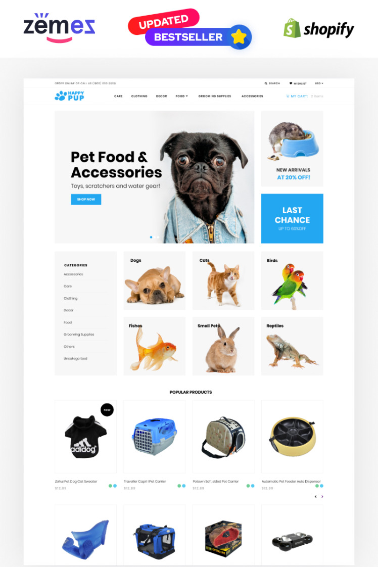 Happy Pup Pet Shop Store Shopify Themes