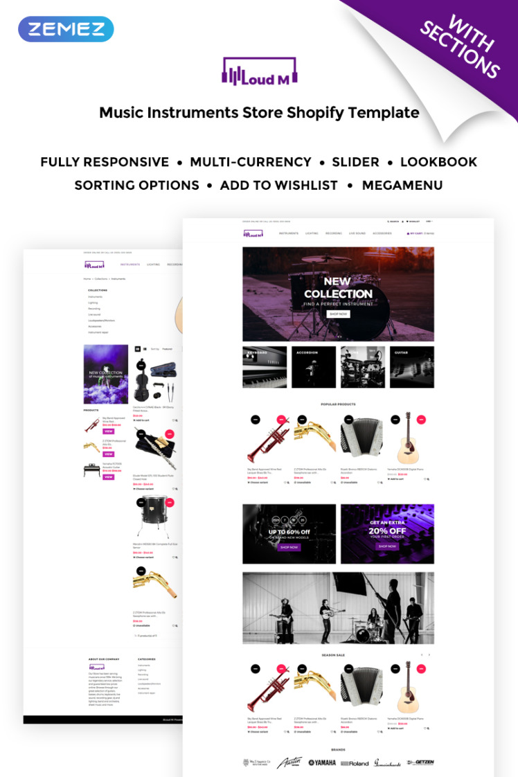 Loud M Music Instruments Store Shopify Theme #71713