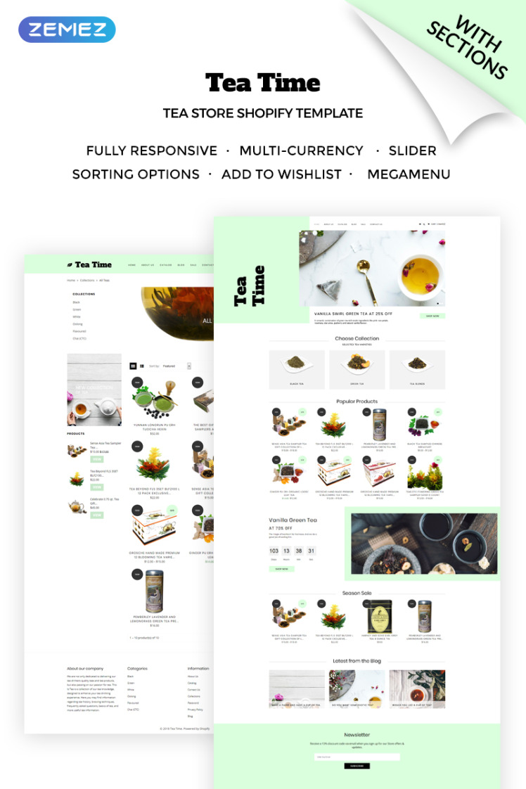 Tea Time Sophisticated Online Tea Store Shopify Theme #72041