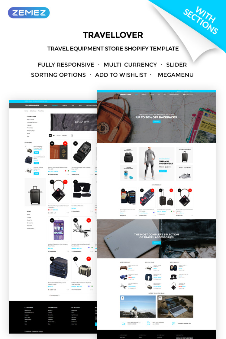 TravelLover Travel Equipment Store Shopify Theme #72048
