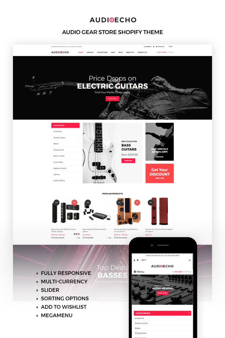 AudioEcho Stylish Audio Gear Online Store Shopify Theme #73284