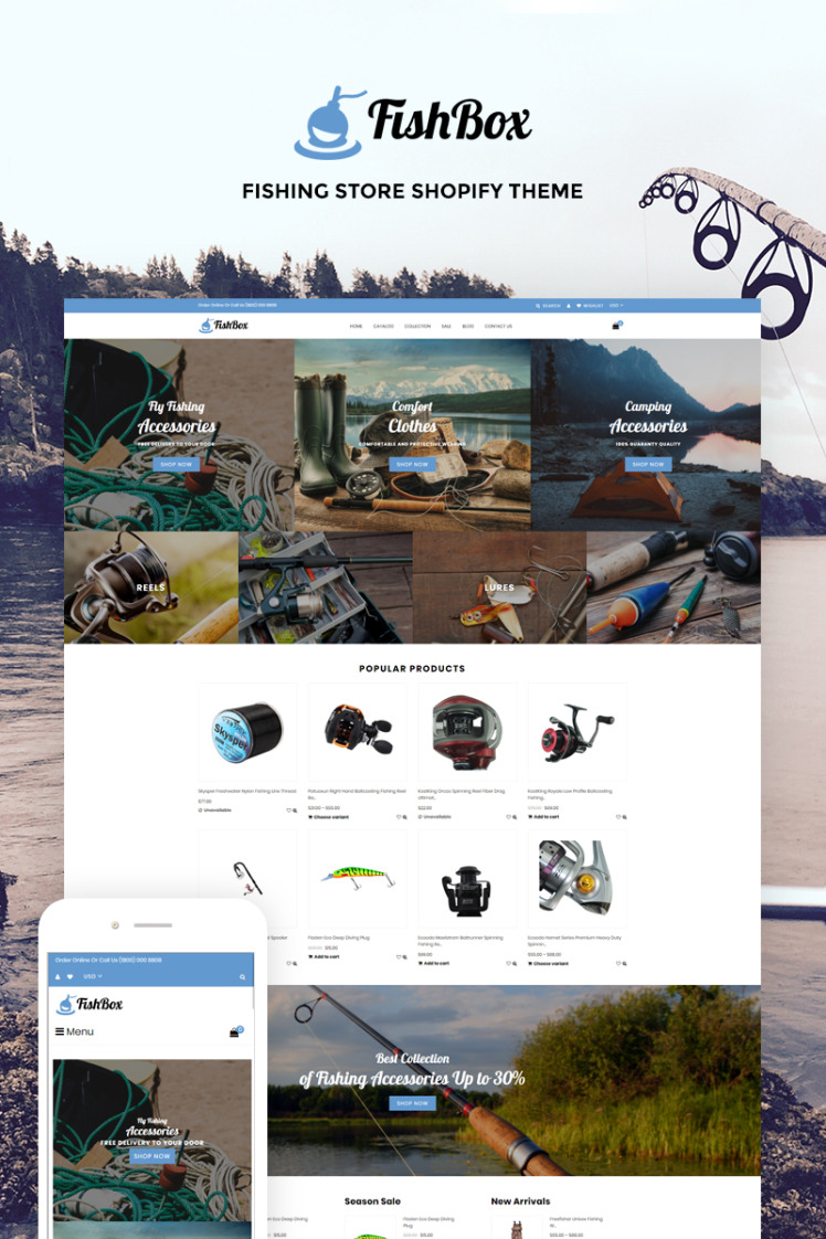 FishBox Attractive Fishing Hunting Store Shopify Themes