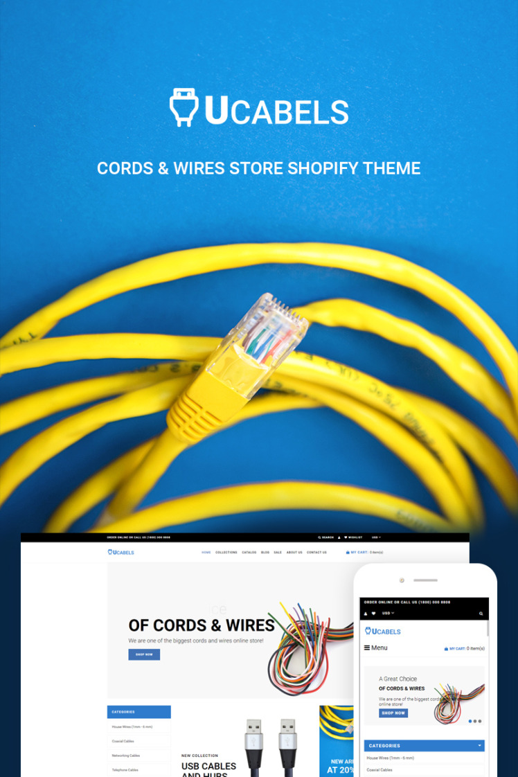 UCables Cords Wires Store Shopify Theme #74453
