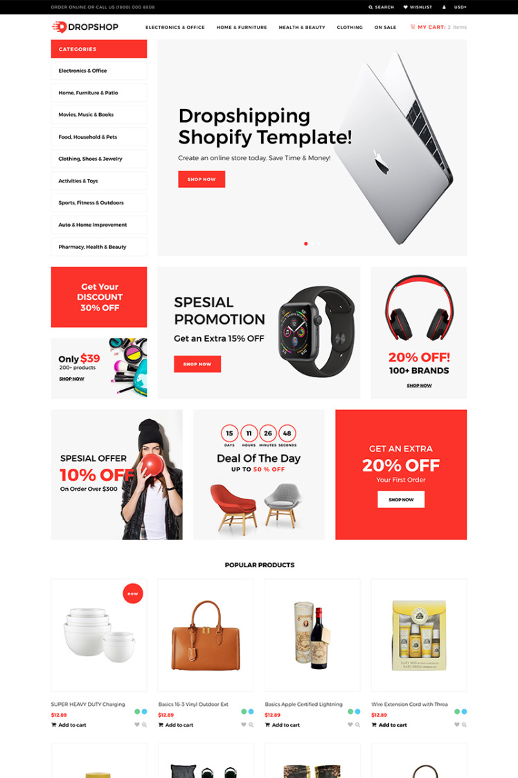 DropShop Drop Shipping Store Modern Shopify Theme #75569