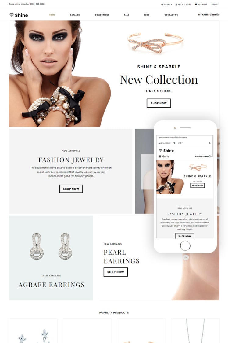 Shine Sparkle Jewelry Store Clean Shopify Themes