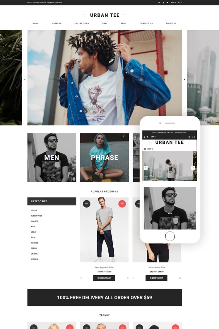 Urban Tee T Shirt Store Clean Shopify Theme #75971