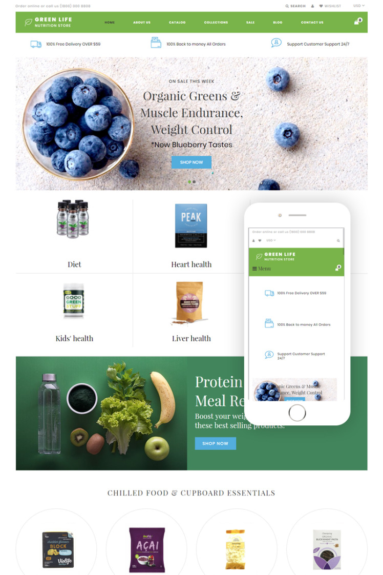 Green Life Nutrition Responsive Simple Shopify Theme #76188