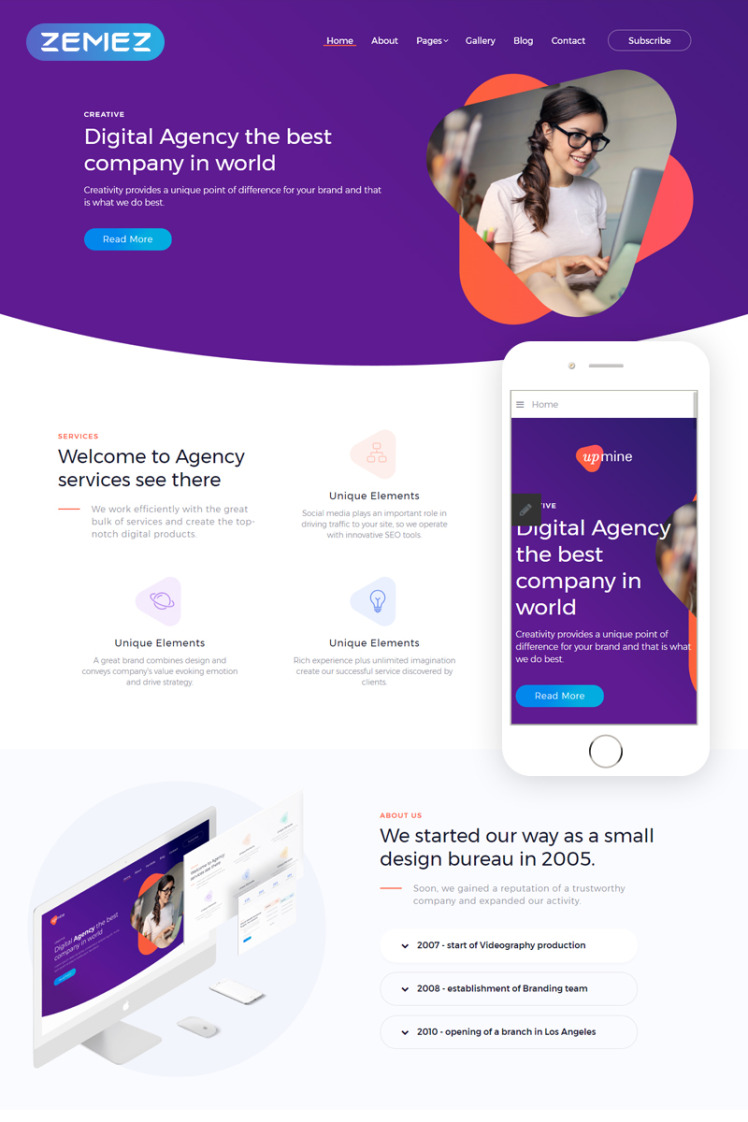 UpMine Digital Agency Flat Design Simple Joomla Templates