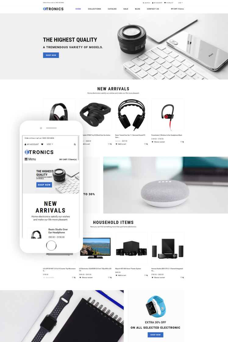 ETRONIX Electronics Store Ready To Use Minimalistic Shopify Theme #76382