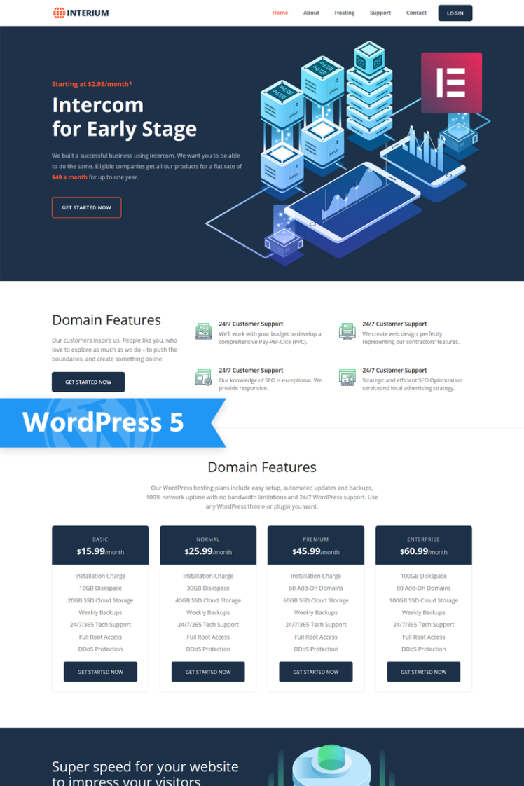 Interium Hosting WordPress Elementor Theme