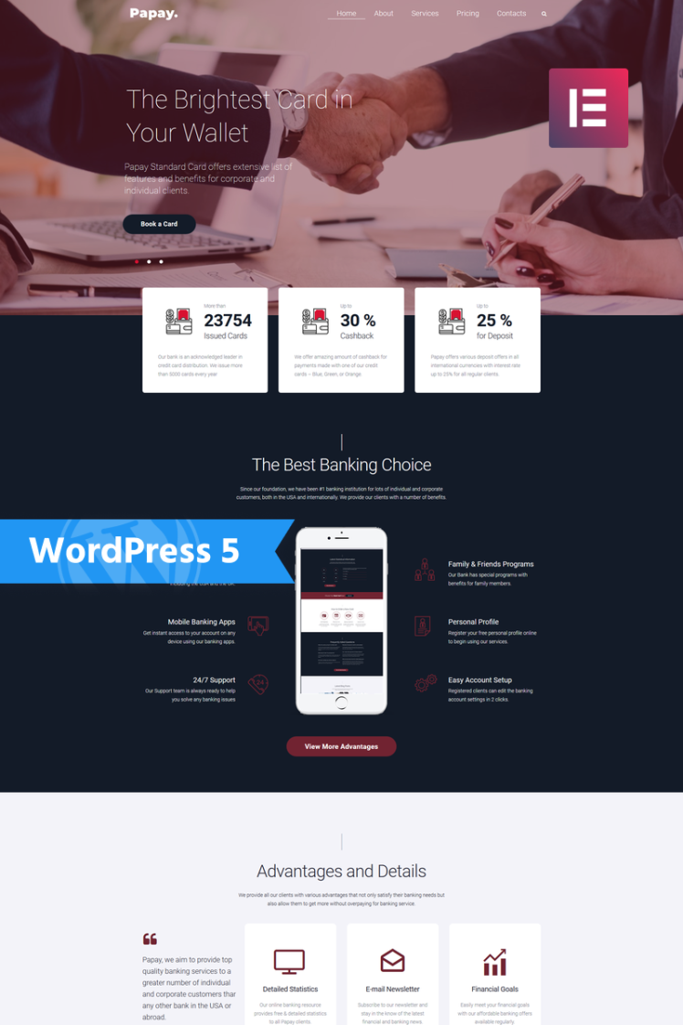 Papay Bank Services Multi Concept Classic WordPress Elementor Theme