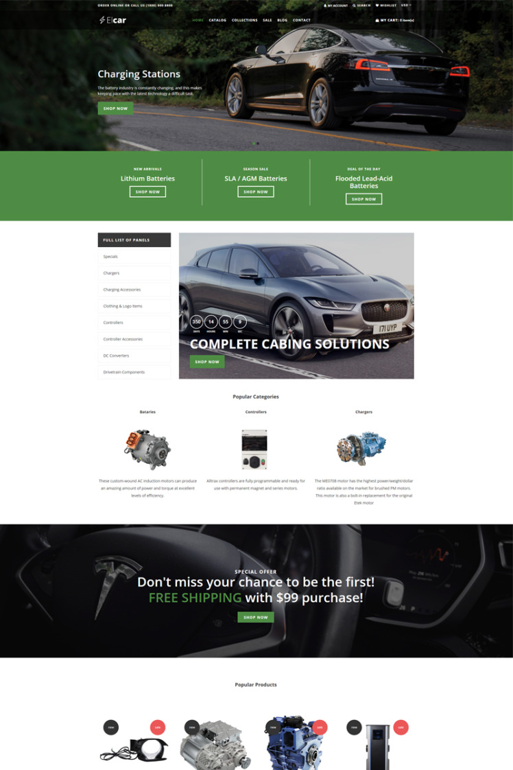 Elcar Electric Cars Spare Parts Clean Shopify Theme #76729