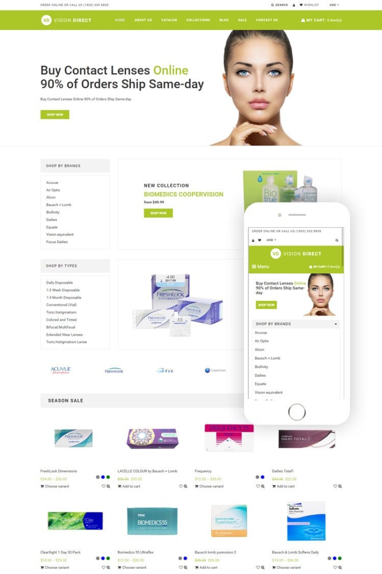 Vision Direct Contact Lens Easy to Navigate Simple Shopify Theme #76766