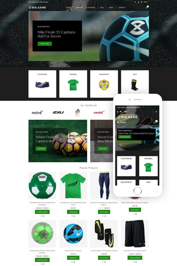 Big Game Soccer Store Modern Shopify Theme #76829