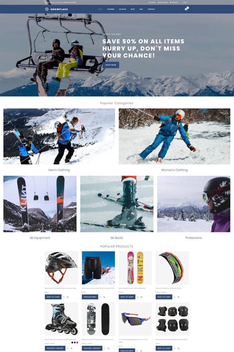 Snowflake Skiing Online Shop Clean Shopify Theme #76831