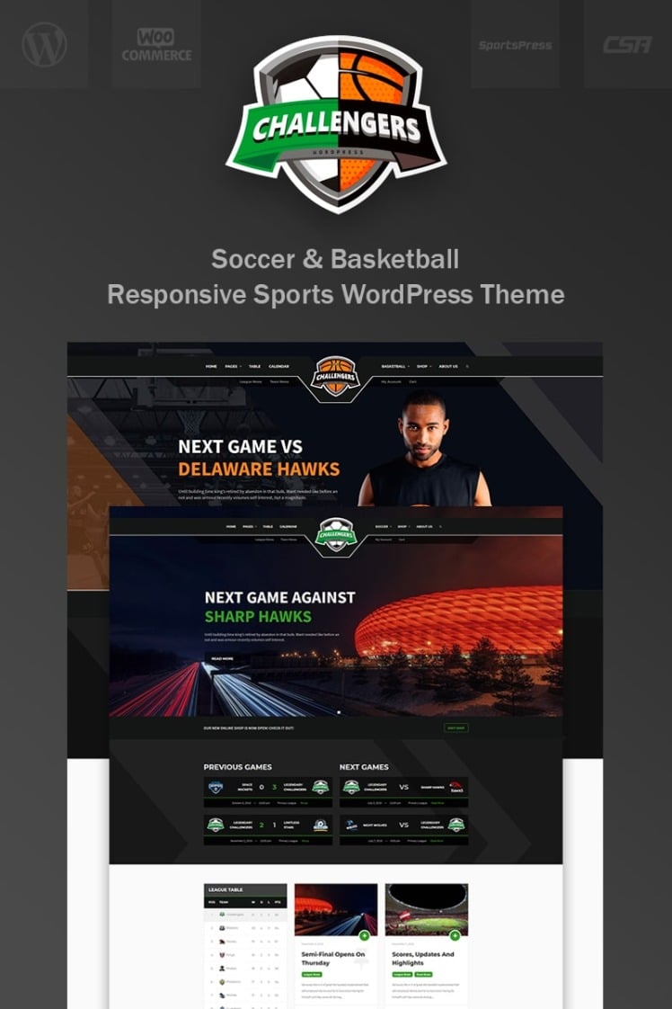 Challengers Soccer and Basketball Club Sports WordPress Themes