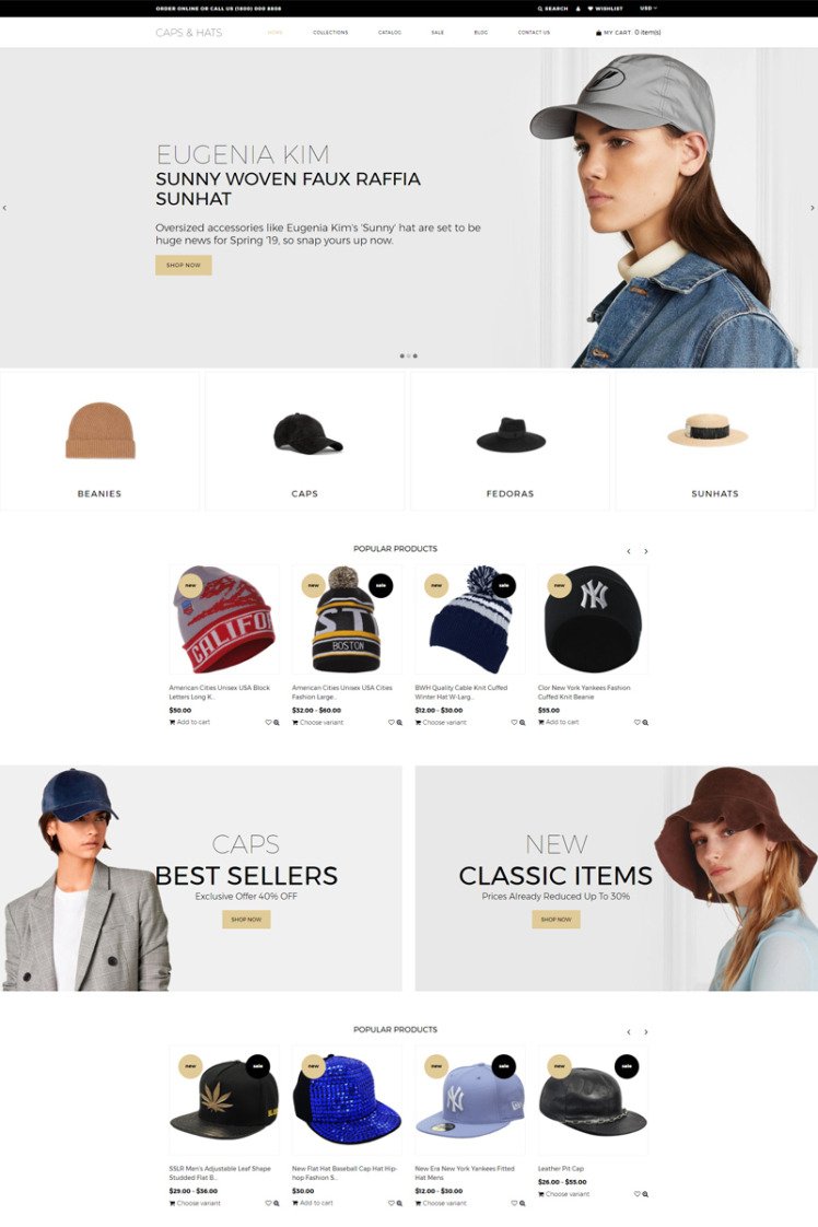 Caps and Hats Fashion Multipage Elegant Shopify Theme #77542
