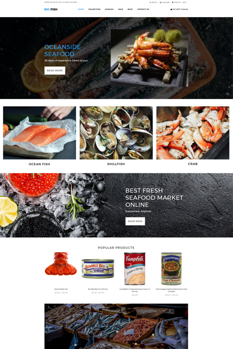 Big Fish Seafood Restaurant Bright Shopify Theme #77718