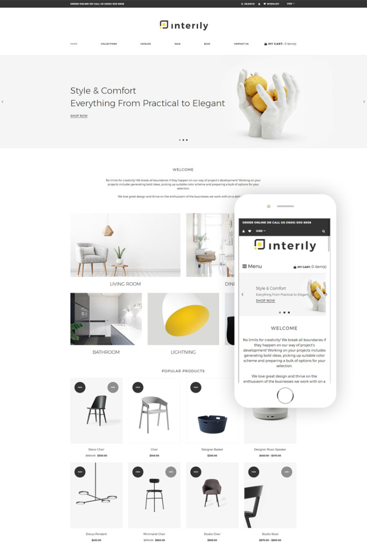 Interily Interior and Furniture Elegant Multipage Shopify Theme #77800