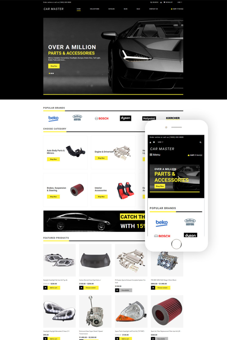Car Master Auto Parts Multipage Creative Shopify Theme #77962