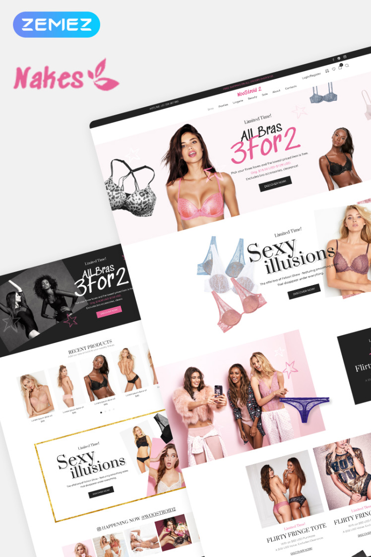 Nakes Lingerie ECommerce Modern Elementor WooCommerce Themes