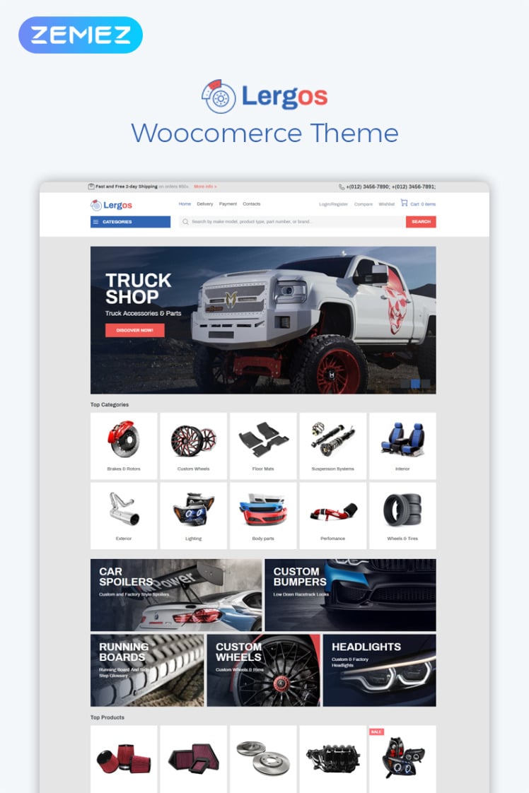 Lergos Car Spare Parts ECommerce Classic Elementor WooCommerce Themes