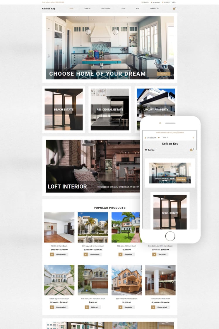 Golden Key Real Estate Clean Shopify Themes