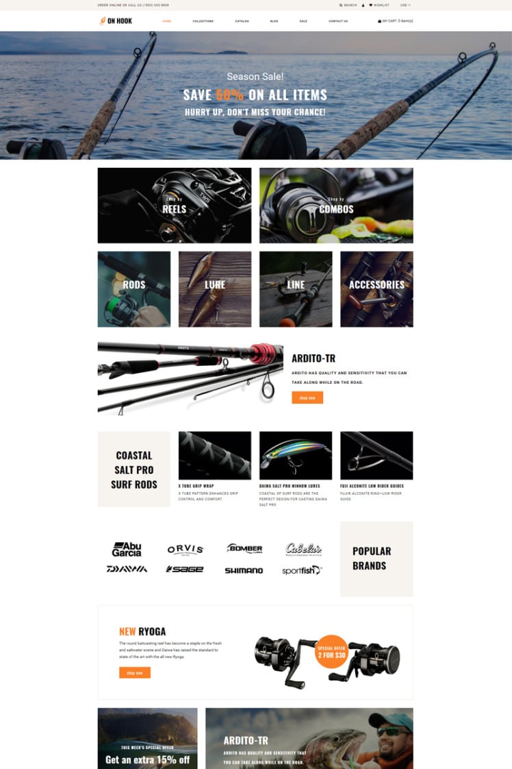 On Hook Fishing Multipage Clean Shopify Theme #78716