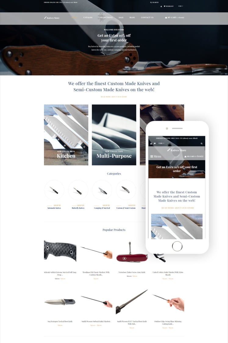 Knives store Weapons Store Clean Shopify Themes
