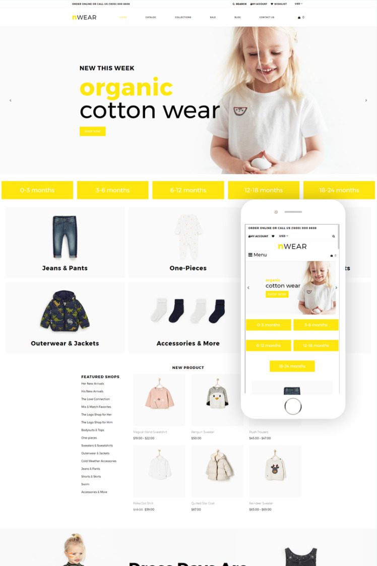 nWear Kids Fashion Clothing Multipage Clean Shopify Theme #79114