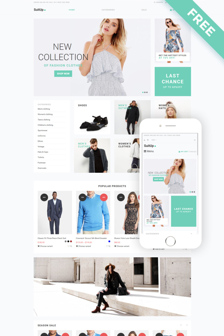 SuitUP Fashion Store Free Elegant Shopify Theme #79265