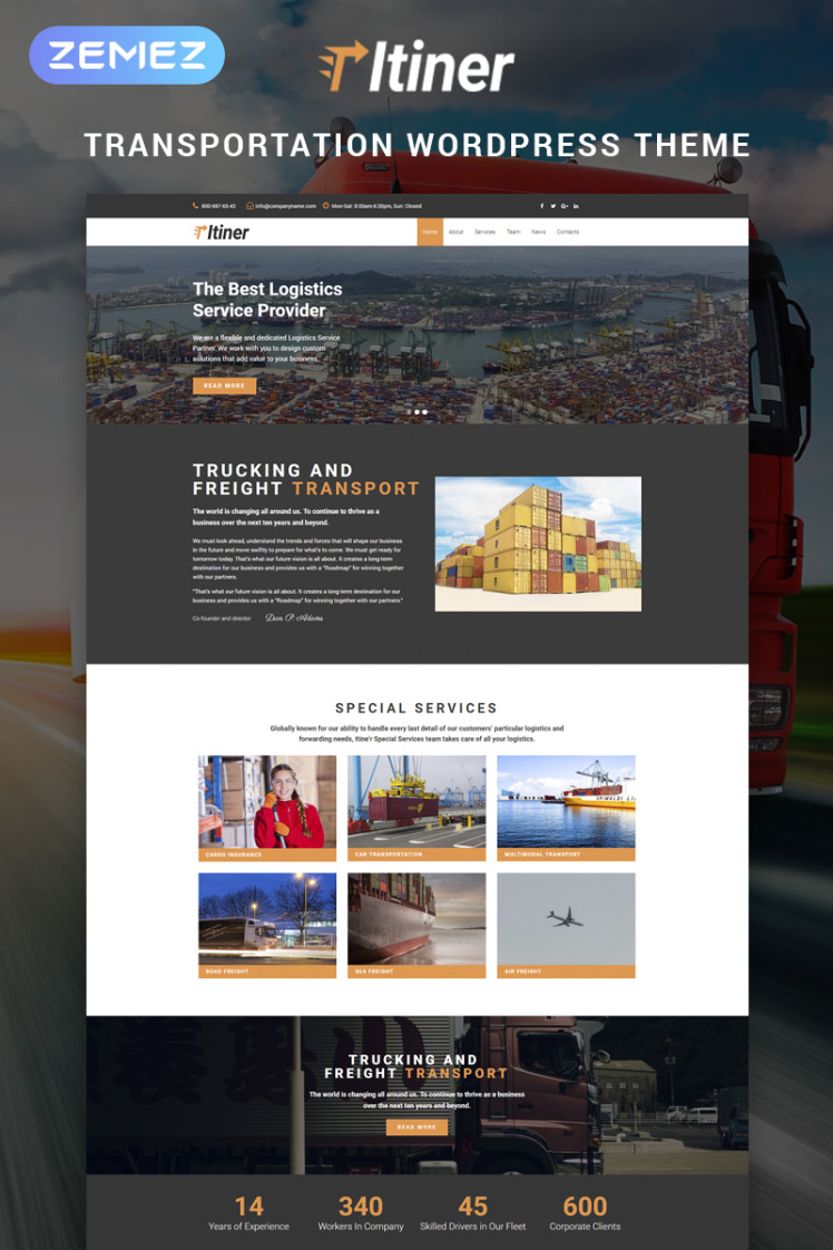 Itiner Transportation Multipurpose Minimal WordPress Elementor Theme
