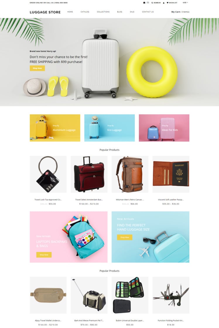 Luggage store Travel Store eCommerce Modern Shopify Themes