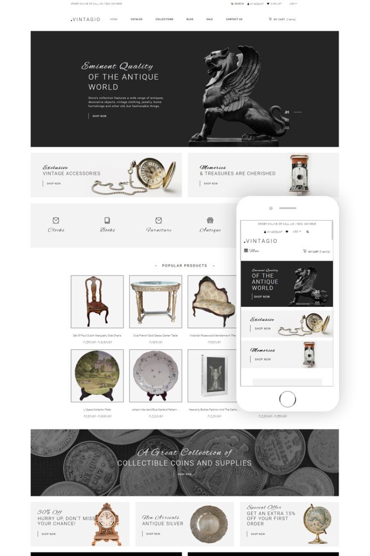 Vintagio Antique Shop Clean Online Store Shopify Theme #79860
