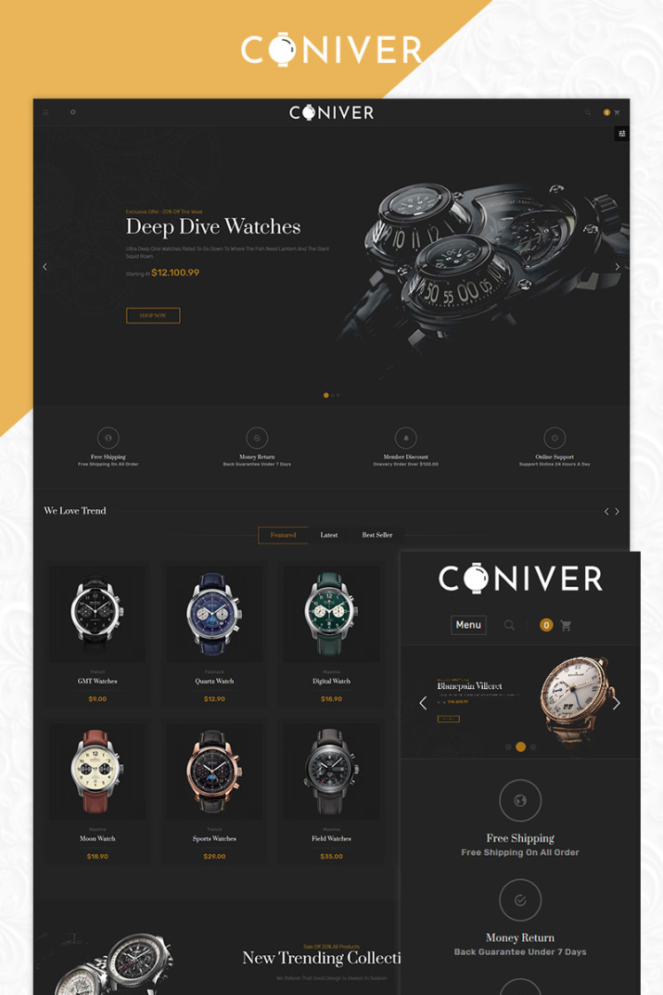 Coniver Brand Watch Bootstrap Responsive PrestaShop Themes