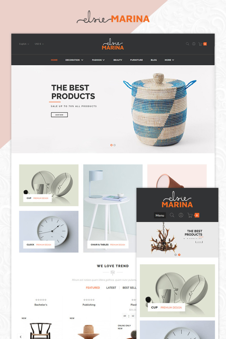 Marina Home Decor Furniture Bootstrap Responsive Prestashop