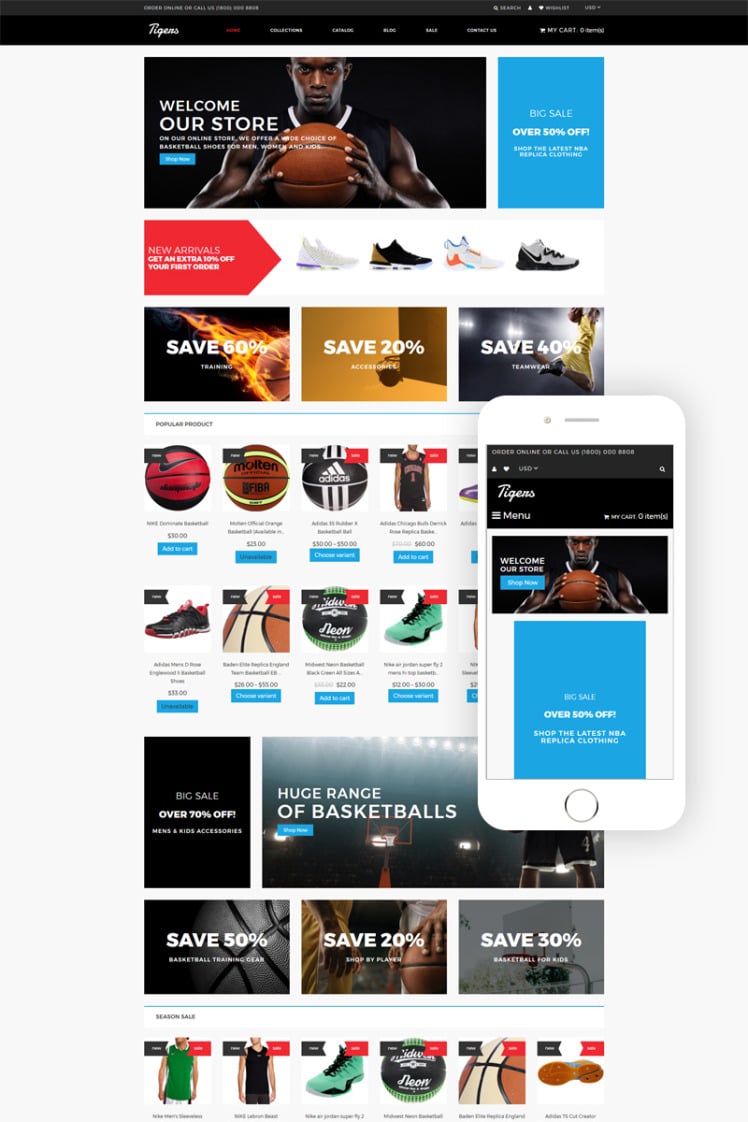 Tigers Basketball Store Modern Shopify Theme #79975