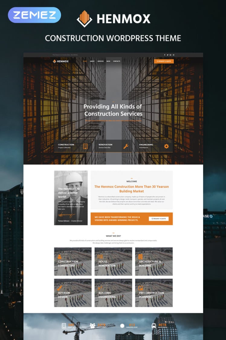 Henmox Construction Multipurpose Modern Elementor WordPress Themes