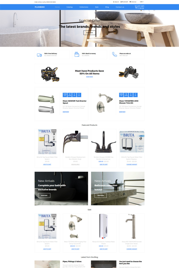 Plumbino Plumbing eCommerce Modern Shopify Theme #80380