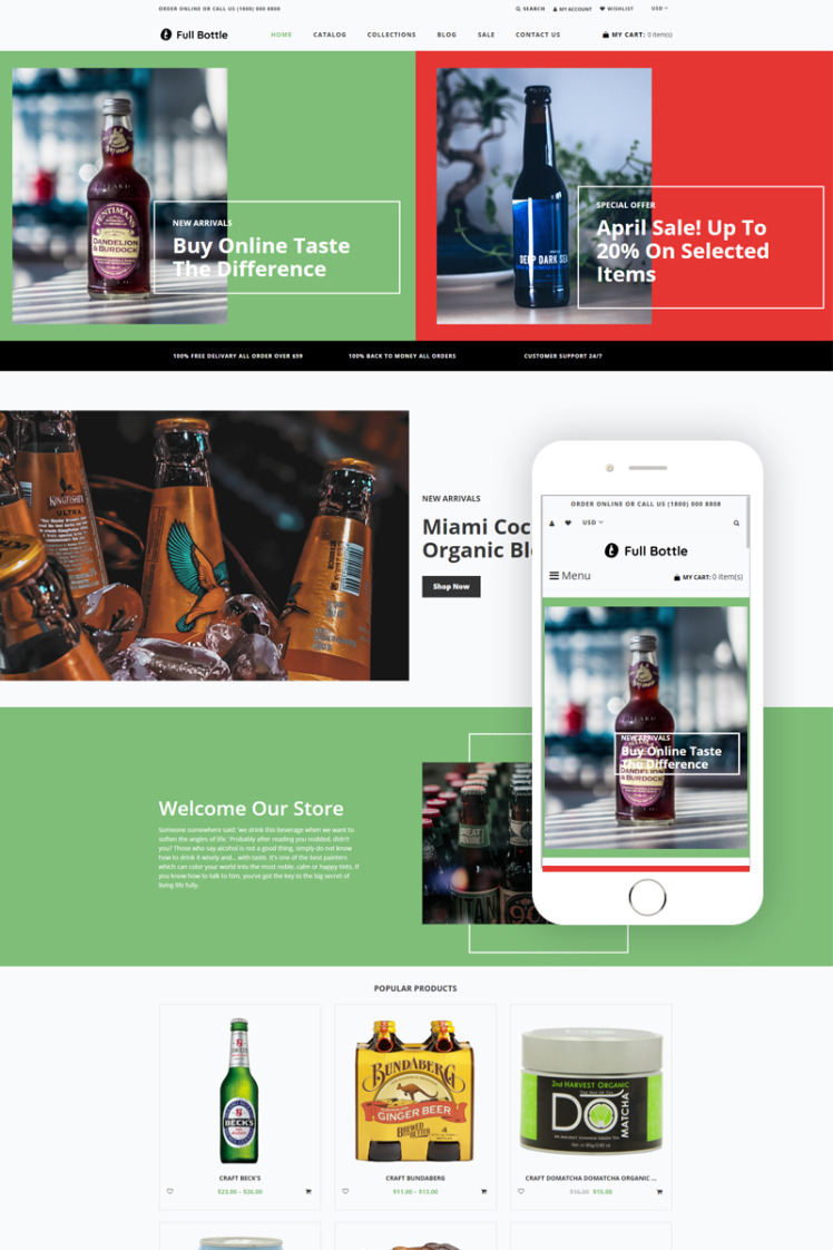 Full Bottle Drinks Store Clean Shopify Theme #80434