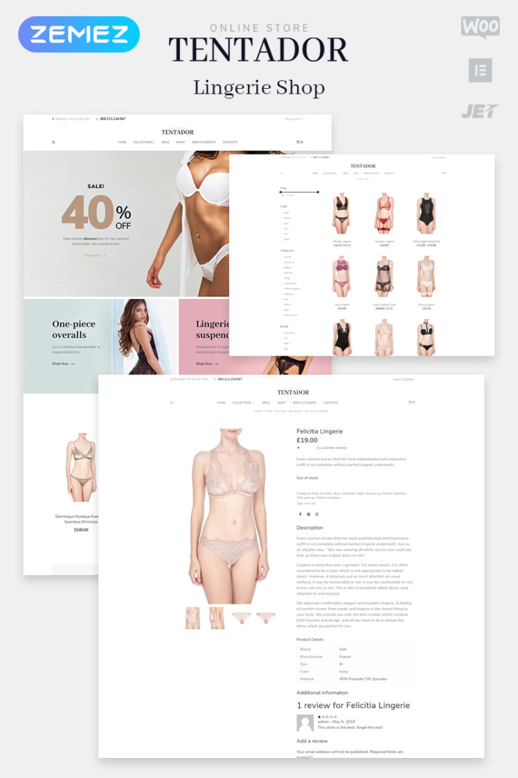 Tentador Lingerie ECommerce Modern Elementor WooCommerce Themes