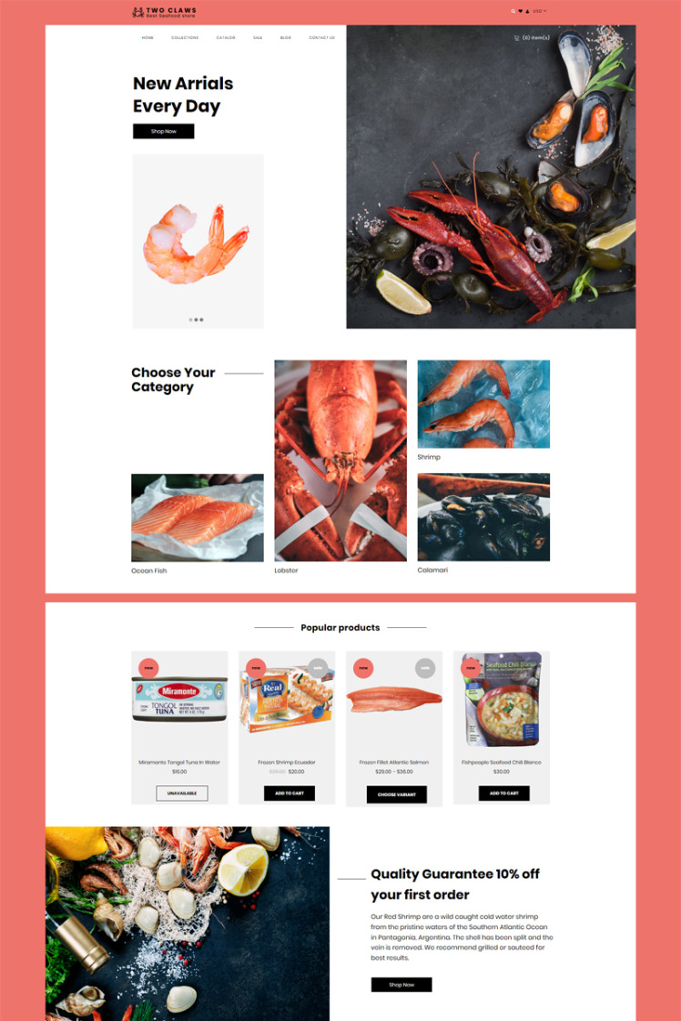 Two Claws Food Store eCommerce Modern Shopify Theme #80623