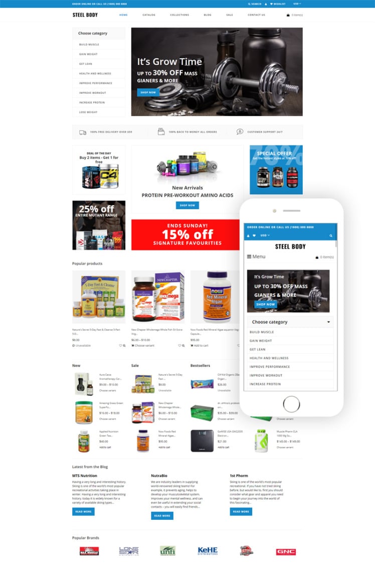 Steel Body Sports Store E commerce Clean Shopify Theme #80707