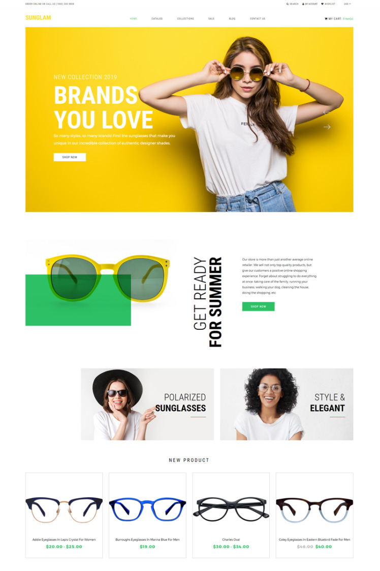 Sunglam Eye Glasses Multipage Clean Shopify Theme #81085