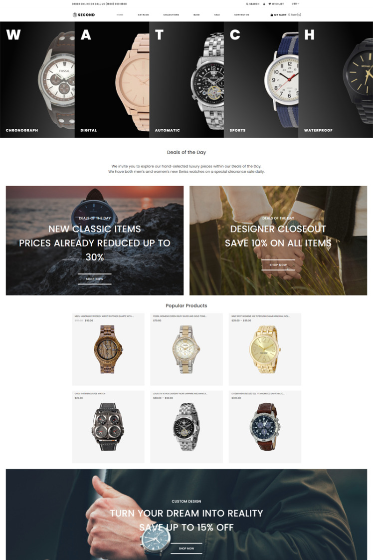 Second Watches store eCommerce Clean Shopify Theme #81211