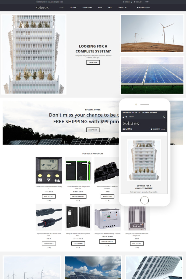Solarex Solar Energy Multipage Clean Shopify Theme #81562