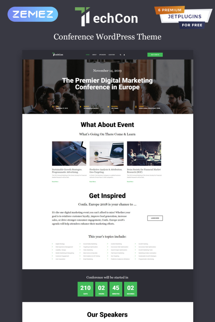 TechCon Conference One Page Animated Elementor WordPress Themes